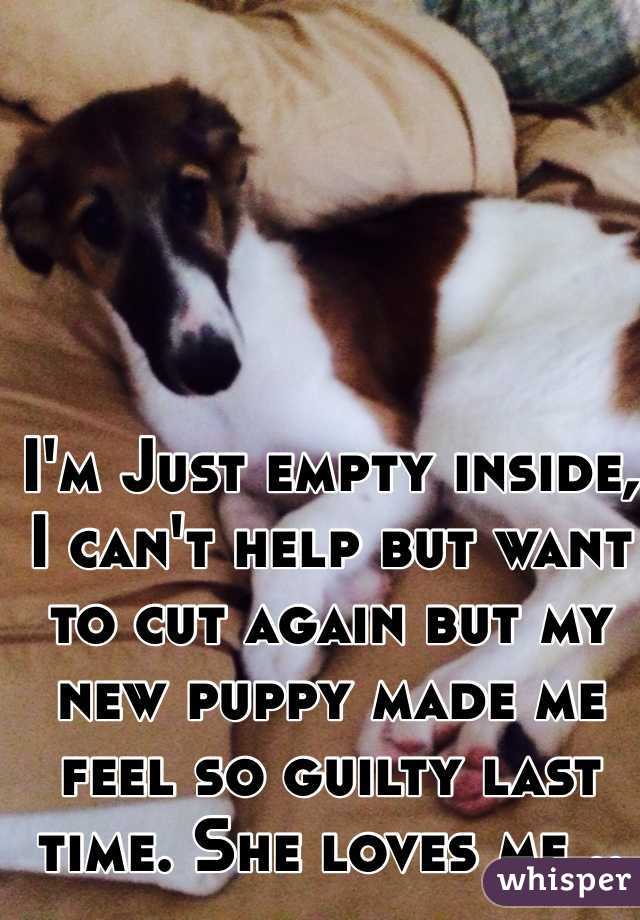 I'm Just empty inside, I can't help but want to cut again but my new puppy made me feel so guilty last time. She loves me ..