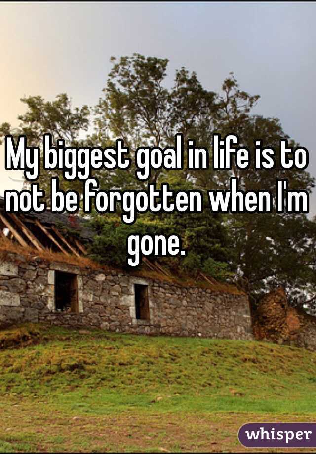 My biggest goal in life is to not be forgotten when I'm gone. 