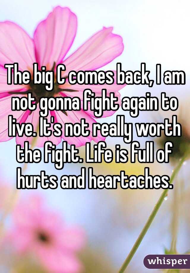 The big C comes back, I am not gonna fight again to live. It's not really worth the fight. Life is full of hurts and heartaches.