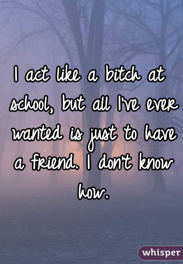 I act like a bitch at school, but all I've ever wanted is just to have a friend. I don't know how.