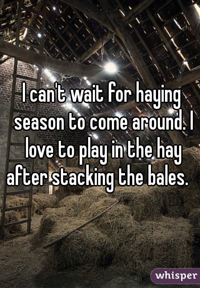 I can't wait for haying season to come around. I love to play in the hay after stacking the bales.   