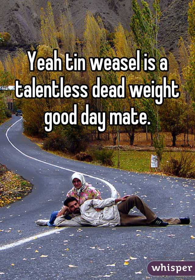 Yeah tin weasel is a talentless dead weight good day mate.