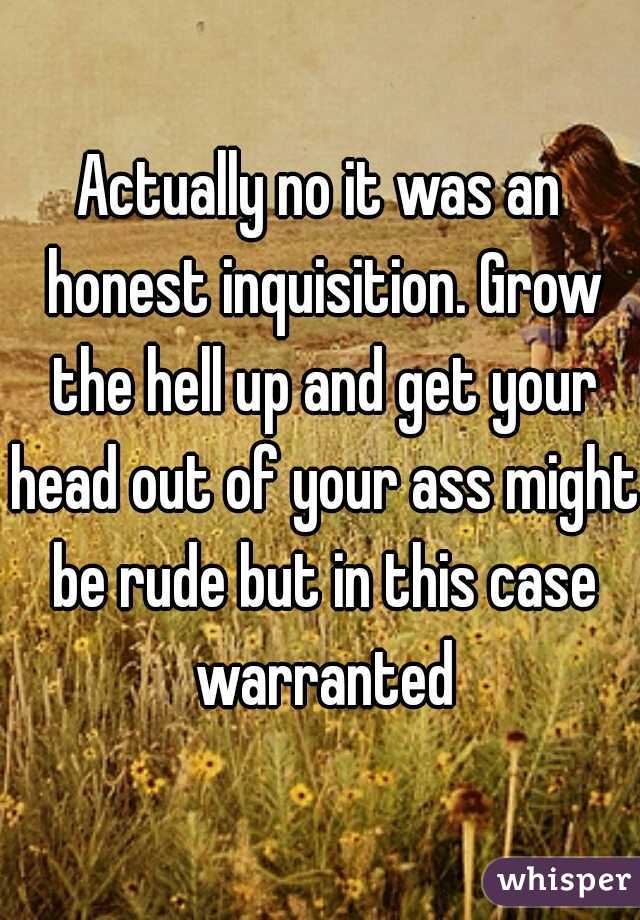 Actually no it was an honest inquisition. Grow the hell up and get your head out of your ass might be rude but in this case warranted