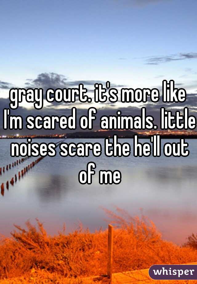 gray court. it's more like I'm scared of animals. little noises scare the he'll out of me