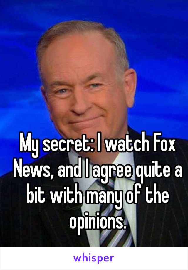 My secret: I watch Fox News, and I agree quite a bit with many of the opinions.