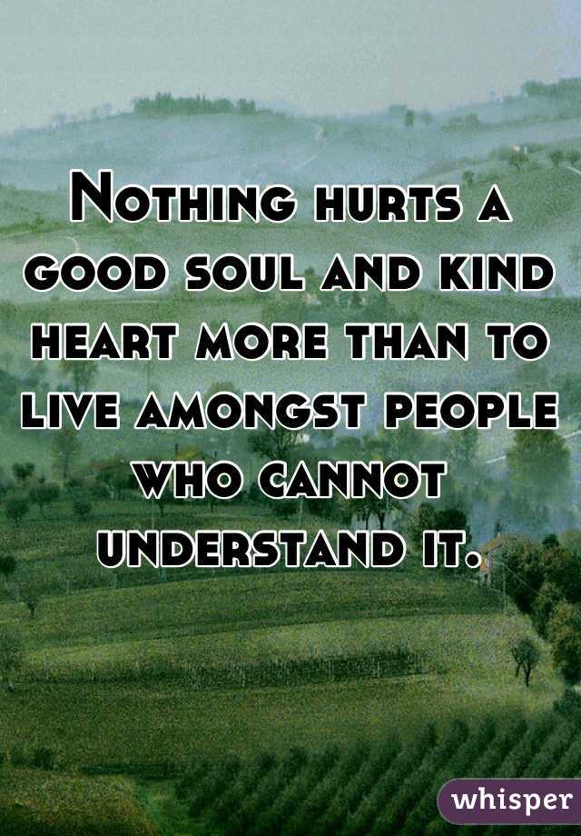 Nothing hurts a good soul and kind heart more than to live amongst people who cannot understand it.