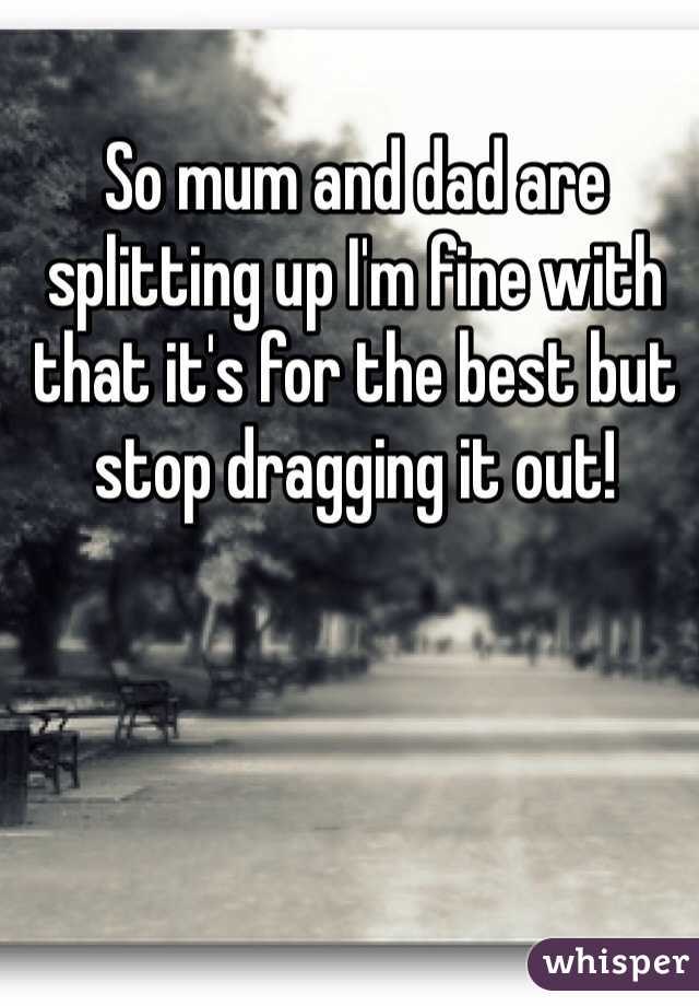 So mum and dad are splitting up I'm fine with that it's for the best but stop dragging it out!
