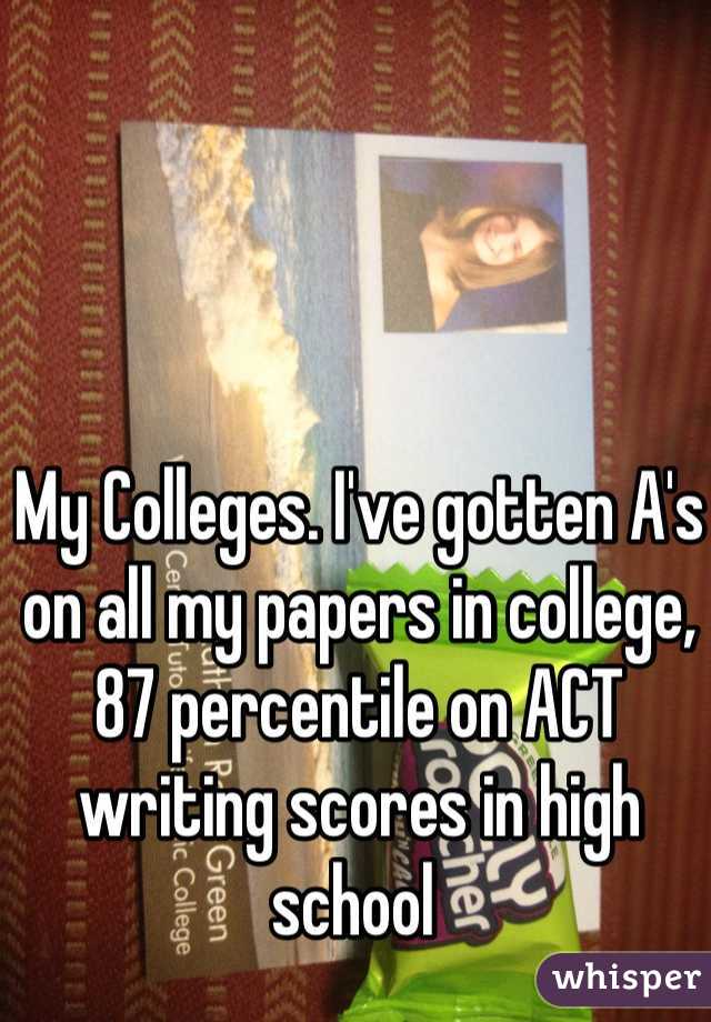 My Colleges. I've gotten A's on all my papers in college, 87 percentile on ACT writing scores in high school 
