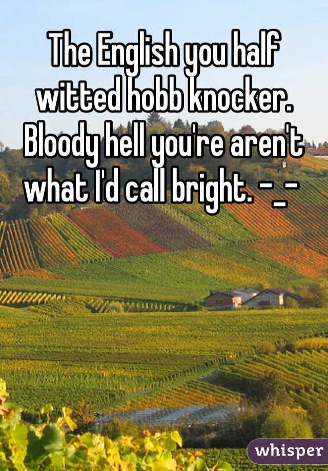 The English you half witted hobb knocker. Bloody hell you're aren't what I'd call bright. -_- 