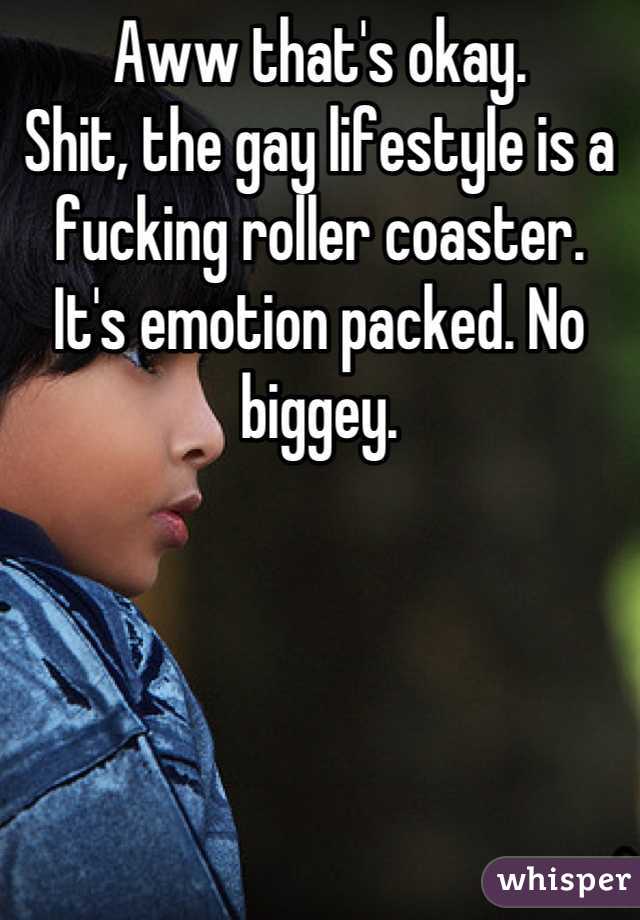 Aww that's okay. 
Shit, the gay lifestyle is a fucking roller coaster.  It's emotion packed. No biggey.
