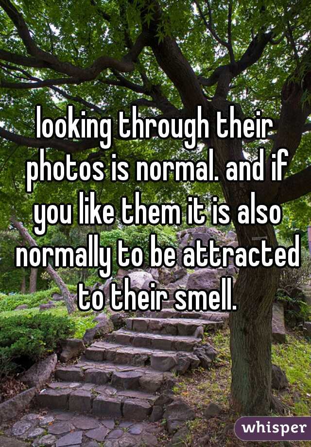 looking through their photos is normal. and if you like them it is also normally to be attracted to their smell.