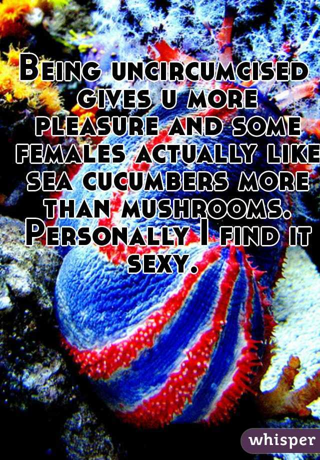 Being uncircumcised gives u more pleasure and some females actually like sea cucumbers more than mushrooms. Personally I find it sexy. 