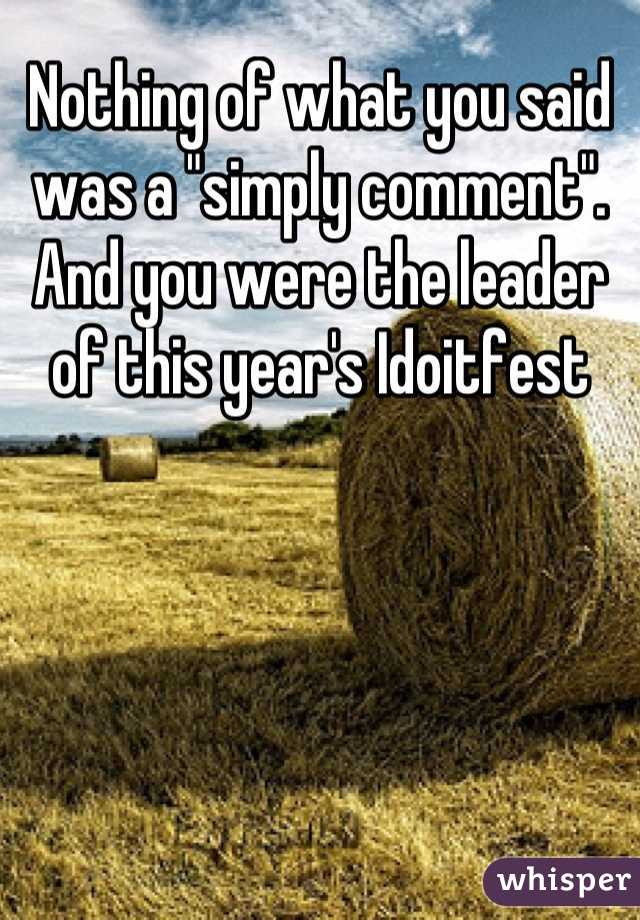 Nothing of what you said was a "simply comment". And you were the leader of this year's Idoitfest