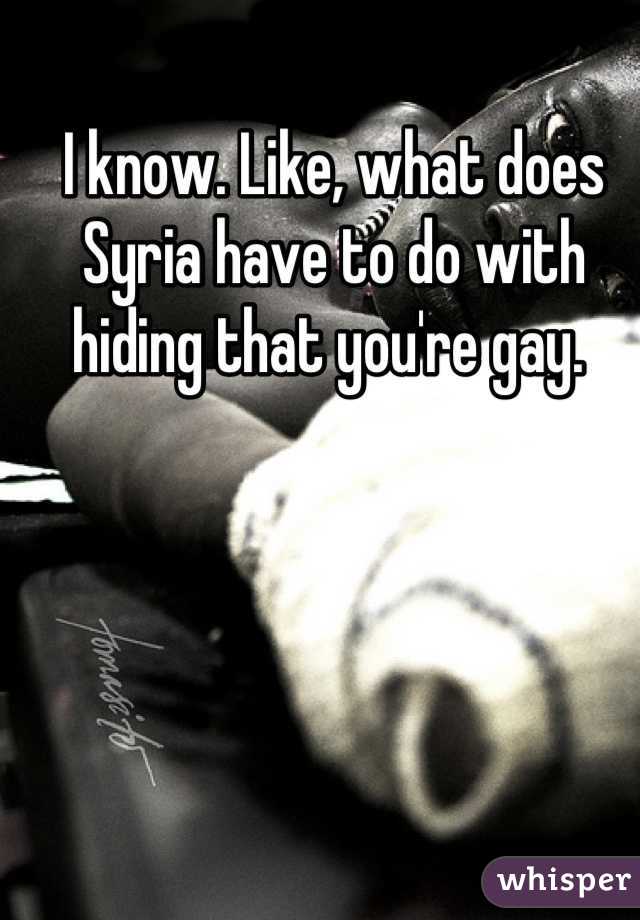 I know. Like, what does Syria have to do with hiding that you're gay. 