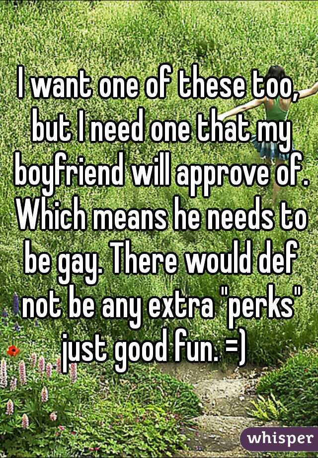 I want one of these too, but I need one that my boyfriend will approve of. Which means he needs to be gay. There would def not be any extra "perks" just good fun. =)  