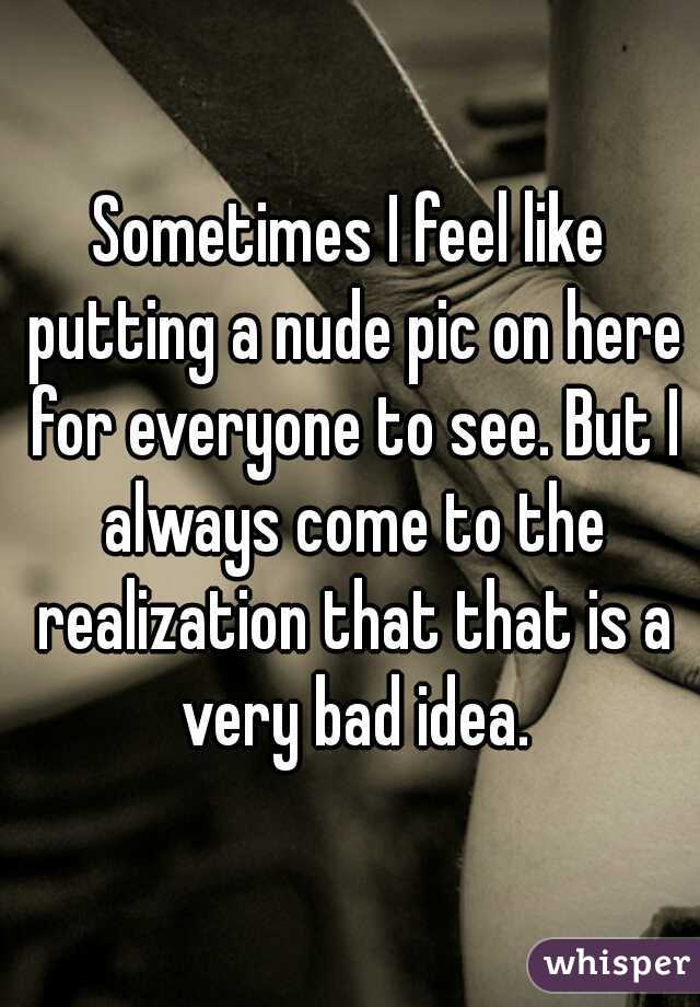 Sometimes I feel like putting a nude pic on here for everyone to see. But I always come to the realization that that is a very bad idea.