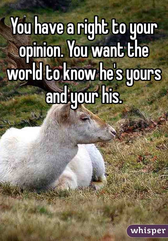 You have a right to your opinion. You want the world to know he's yours and your his. 