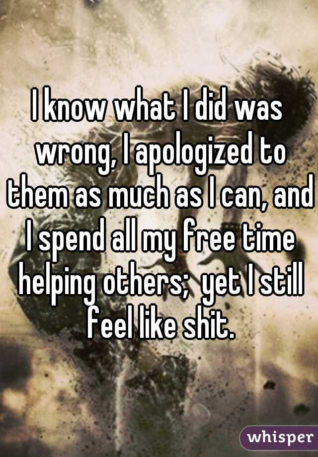 I know what I did was wrong, I apologized to them as much as I can, and I spend all my free time helping others;  yet I still feel like shit.
