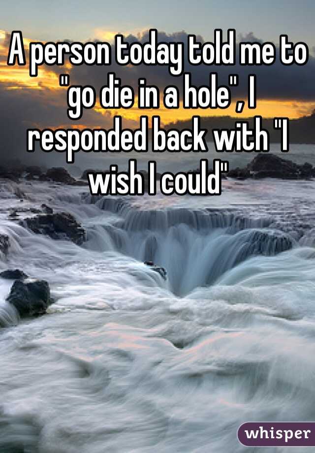 A person today told me to "go die in a hole", I responded back with "I wish I could"