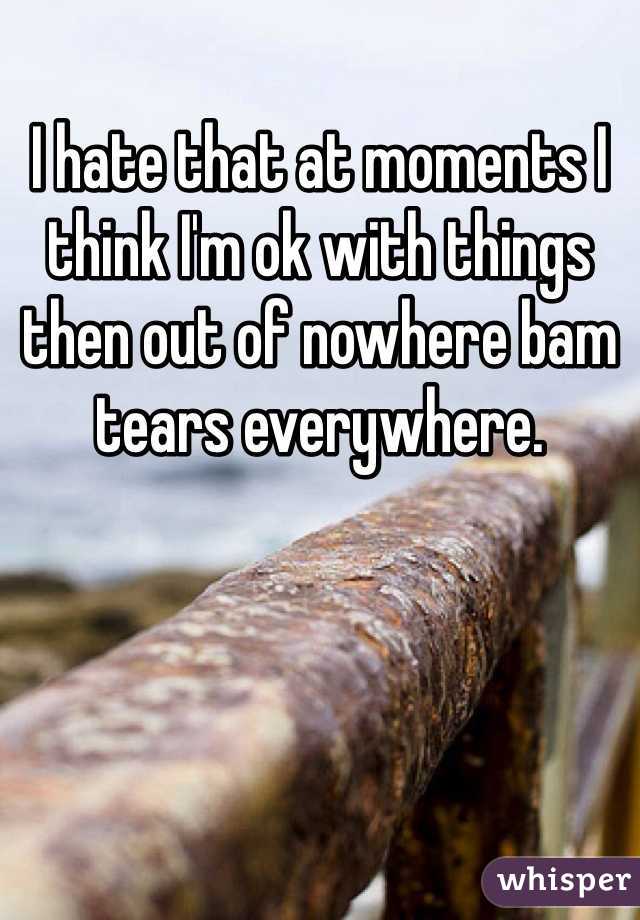 I hate that at moments I think I'm ok with things then out of nowhere bam tears everywhere. 