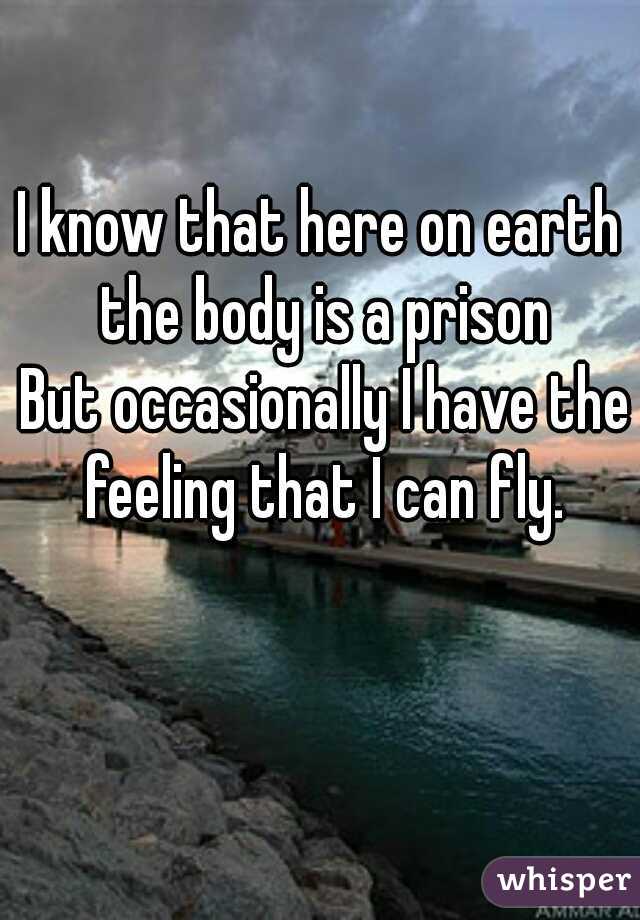 I know that here on earth the body is a prison
 But occasionally I have the feeling that I can fly.