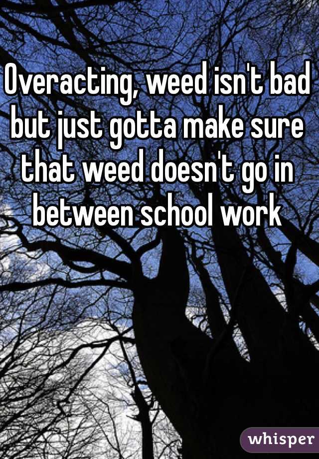 Overacting, weed isn't bad but just gotta make sure that weed doesn't go in between school work
