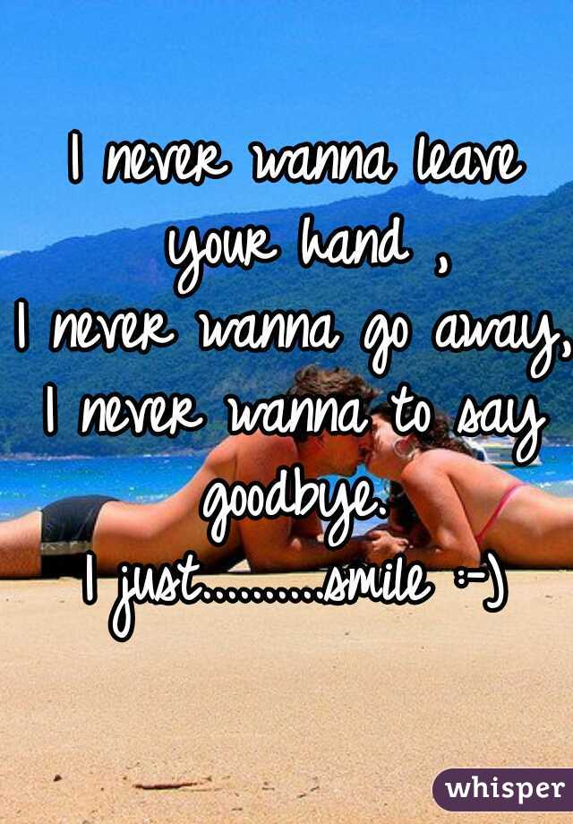 I never wanna leave your hand ,
I never wanna go away, 
I never wanna to say goodbye. 
I just..........smile :-)
  