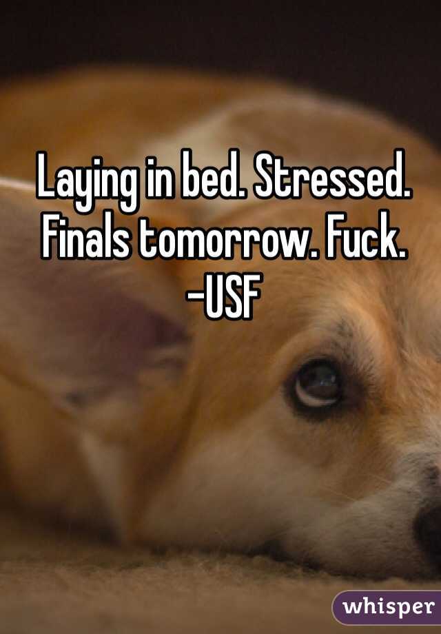 Laying in bed. Stressed. Finals tomorrow. Fuck.        -USF