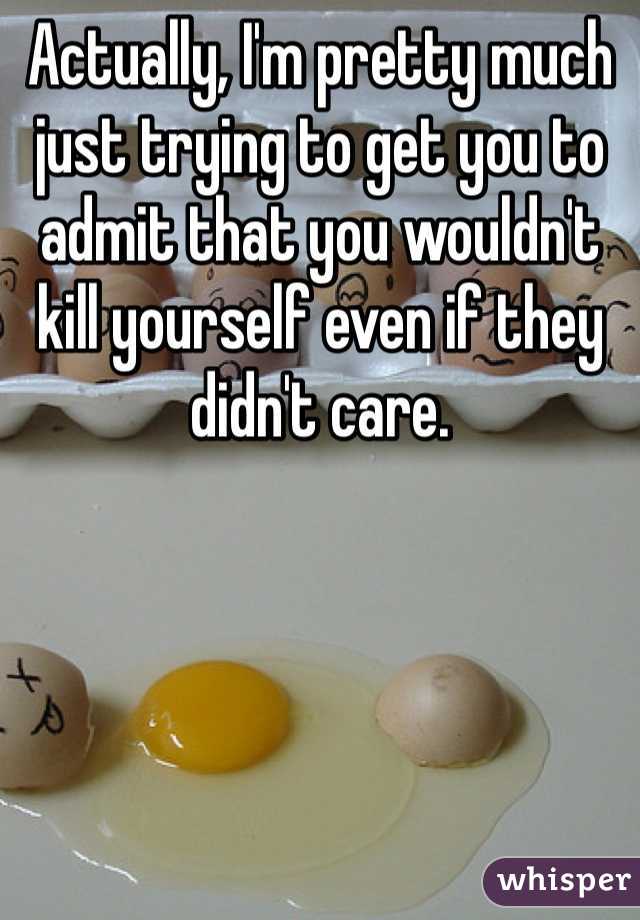 Actually, I'm pretty much just trying to get you to admit that you wouldn't kill yourself even if they didn't care.