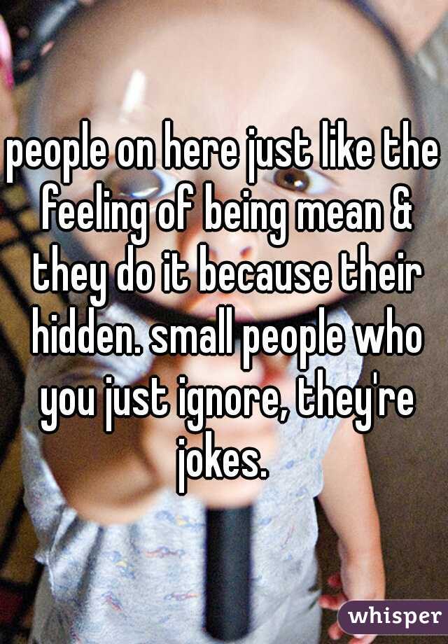 people on here just like the feeling of being mean & they do it because their hidden. small people who you just ignore, they're jokes. 