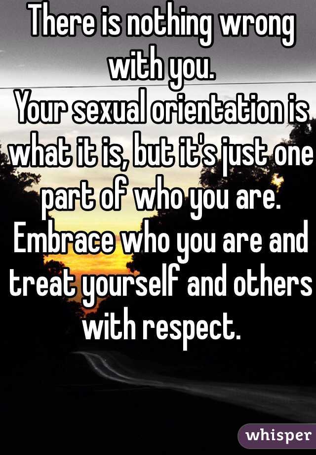 There is nothing wrong with you. 
Your sexual orientation is what it is, but it's just one part of who you are. 
Embrace who you are and treat yourself and others with respect. 