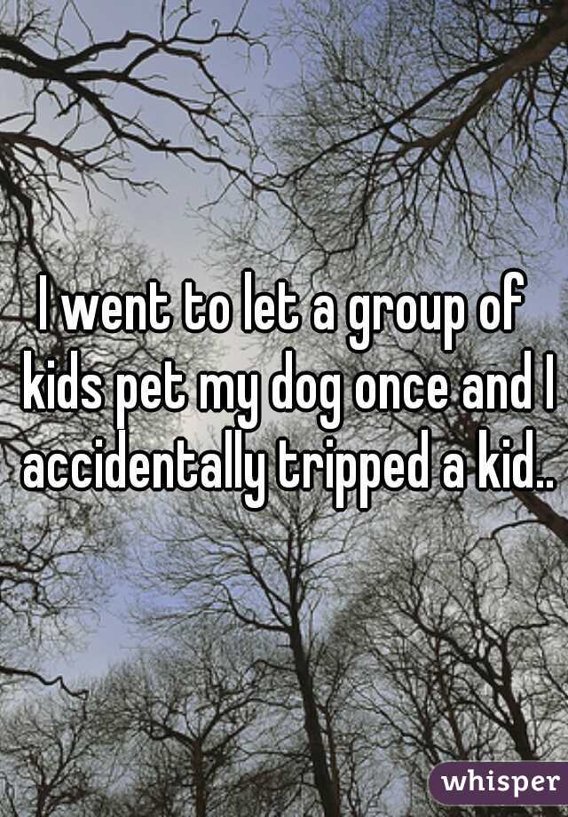 I went to let a group of kids pet my dog once and I accidentally tripped a kid..