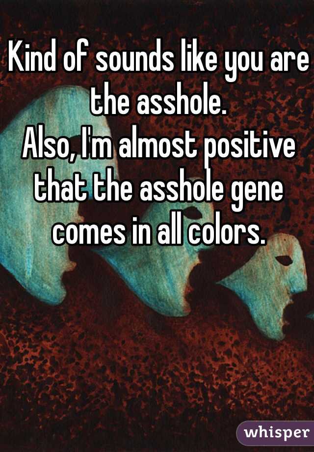 Kind of sounds like you are the asshole.
Also, I'm almost positive that the asshole gene comes in all colors.
