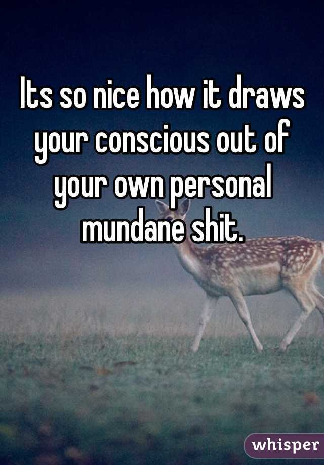 Its so nice how it draws your conscious out of your own personal mundane shit. 