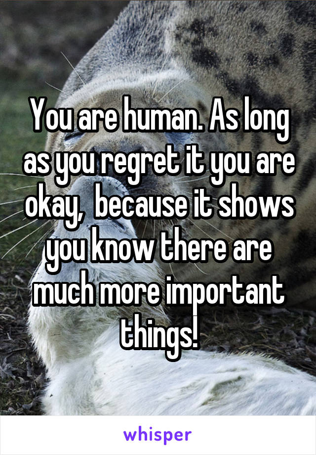 You are human. As long as you regret it you are okay,  because it shows you know there are much more important things!