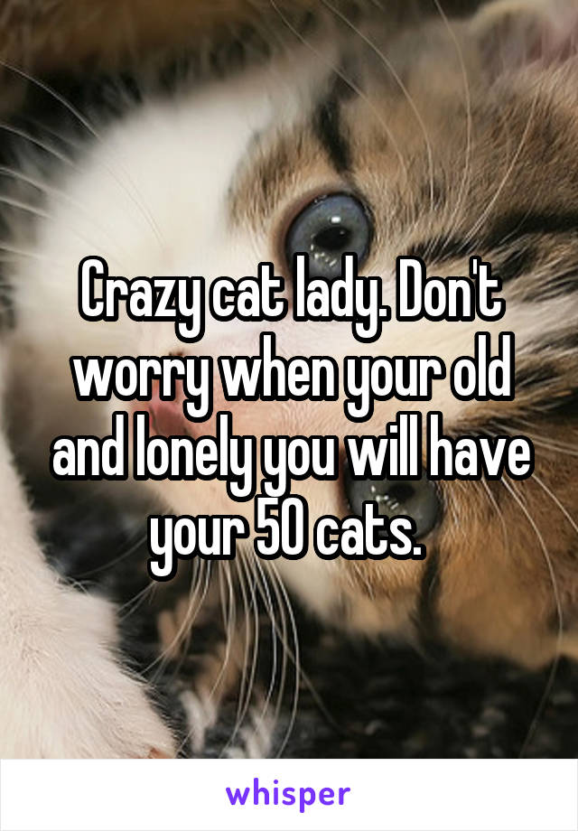Crazy cat lady. Don't worry when your old and lonely you will have your 50 cats. 