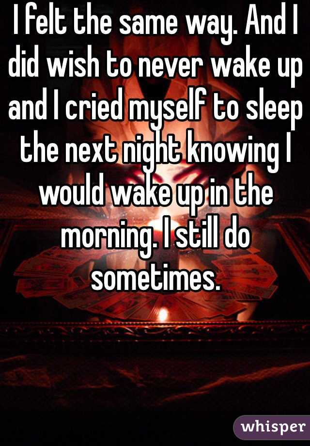 I felt the same way. And I did wish to never wake up and I cried myself to sleep the next night knowing I would wake up in the morning. I still do sometimes. 