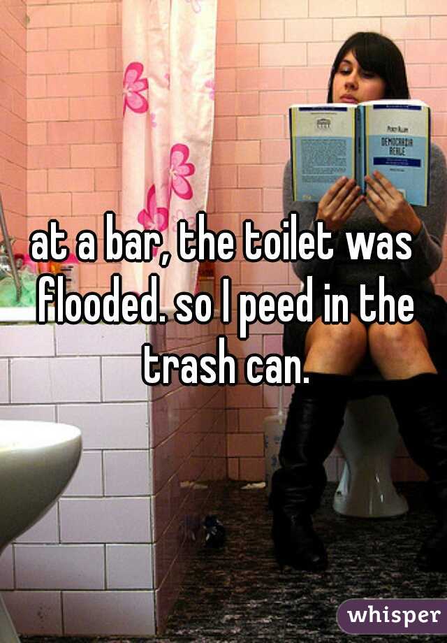 at a bar, the toilet was flooded. so I peed in the trash can.