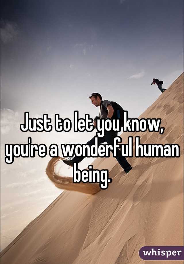 Just to let you know, you're a wonderful human being.