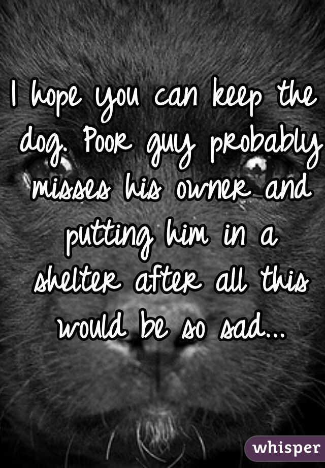 I hope you can keep the dog. Poor guy probably misses his owner and putting him in a shelter after all this would be so sad...
