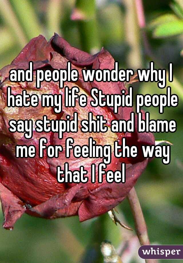 and people wonder why I hate my life Stupid people say stupid shit and blame me for feeling the way that I feel 