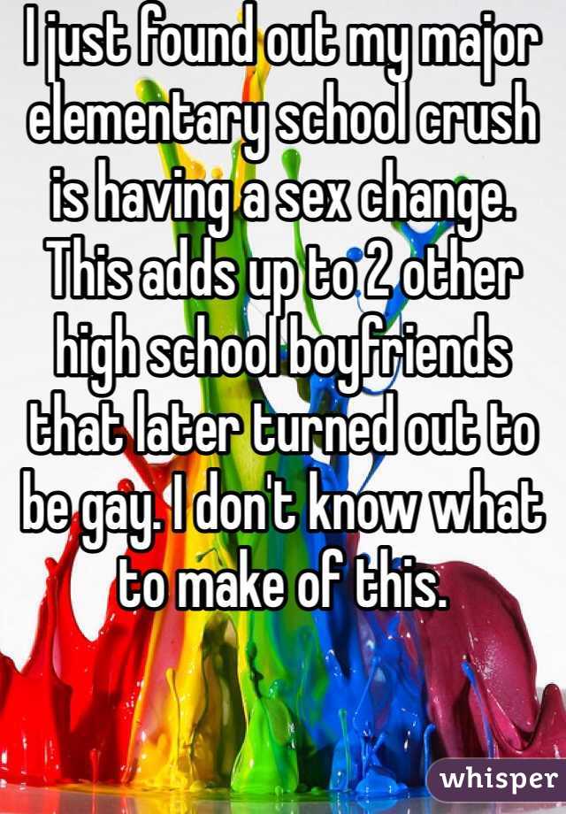 I just found out my major elementary school crush is having a sex change. This adds up to 2 other high school boyfriends that later turned out to be gay. I don't know what to make of this.