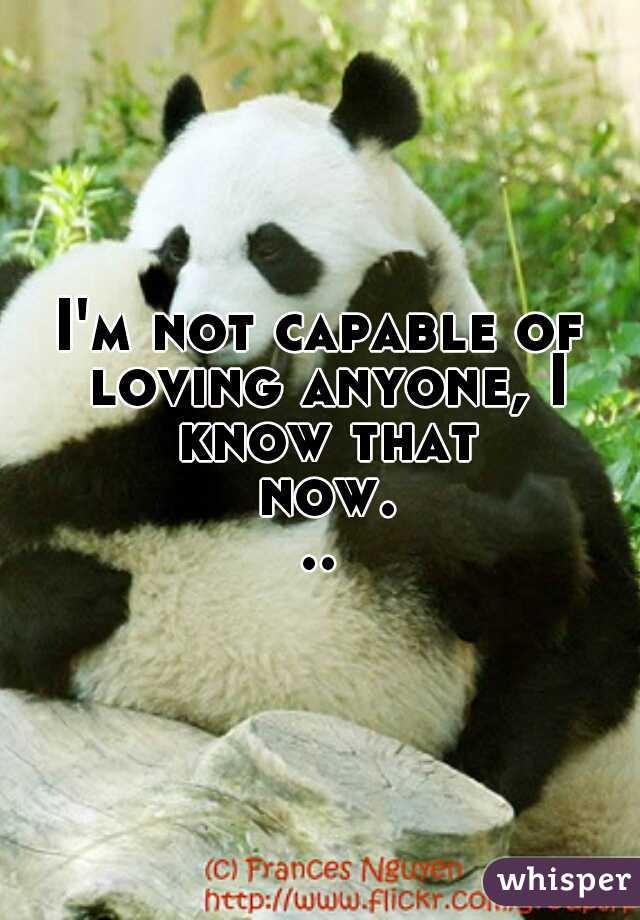 I'm not capable of loving anyone, I know that now...