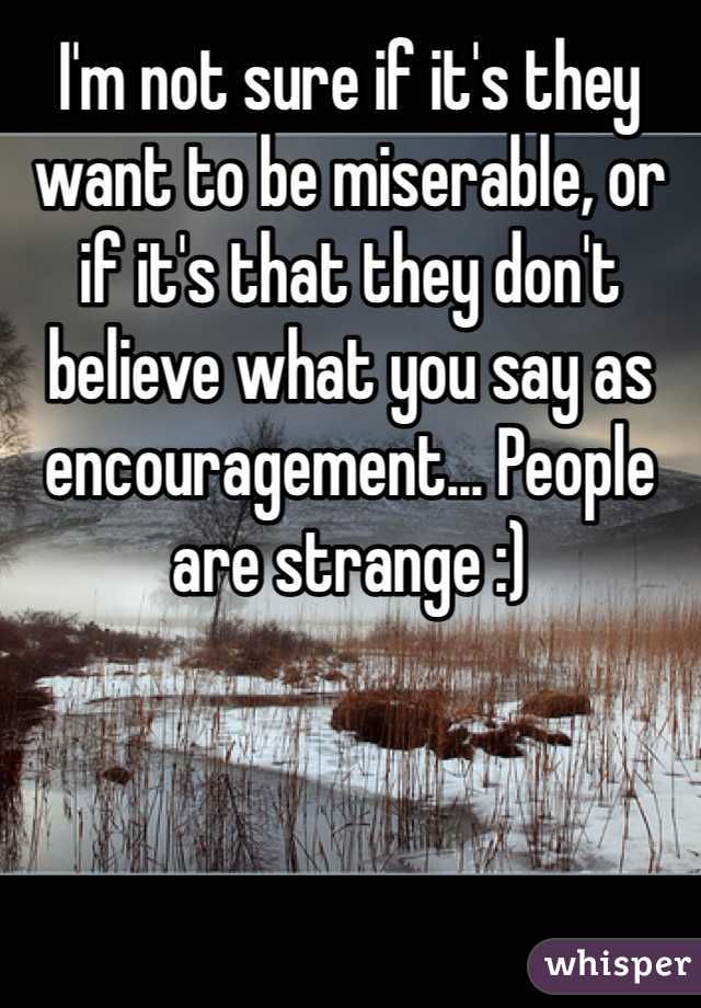 I'm not sure if it's they want to be miserable, or if it's that they don't believe what you say as encouragement... People are strange :)