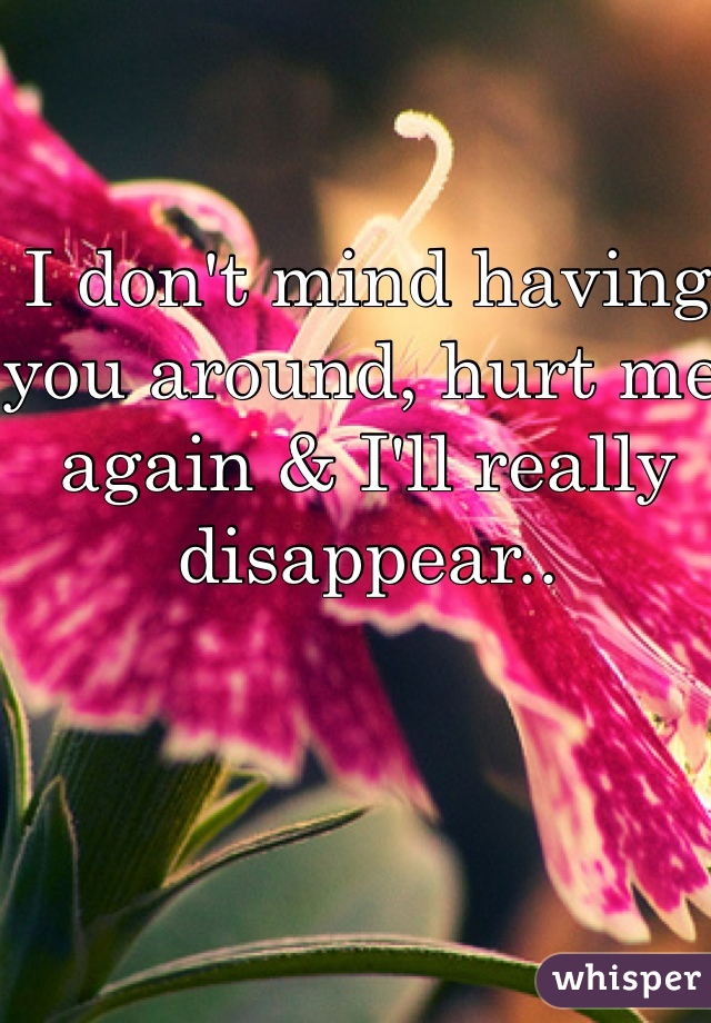 I don't mind having you around, hurt me again & I'll really disappear.. 