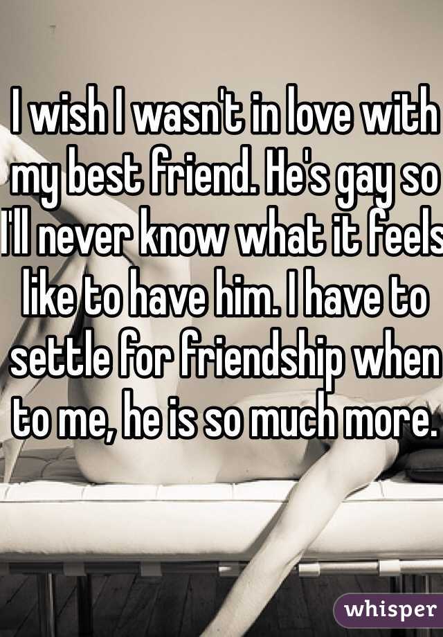 I wish I wasn't in love with my best friend. He's gay so I'll never know what it feels like to have him. I have to settle for friendship when to me, he is so much more. 