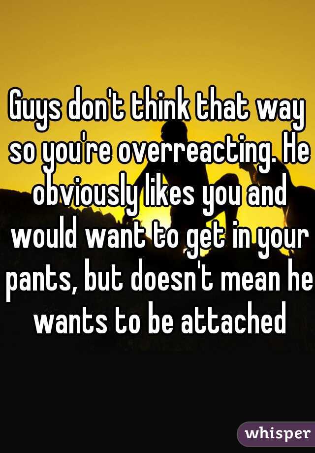 Guys don't think that way so you're overreacting. He obviously likes you and would want to get in your pants, but doesn't mean he wants to be attached