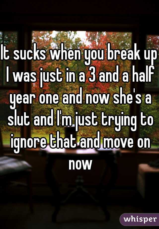 It sucks when you break up I was just in a 3 and a half year one and now she's a slut and I'm just trying to ignore that and move on now
