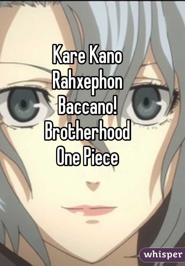 Kare Kano 
Rahxephon 
Baccano!
Brotherhood
One Piece 