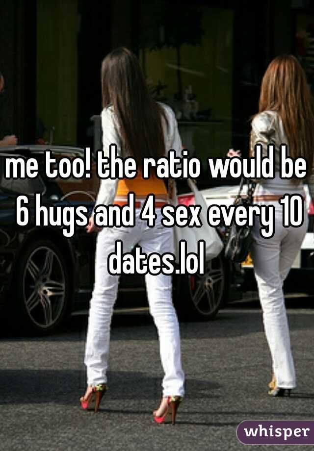 me too! the ratio would be 6 hugs and 4 sex every 10 dates.lol 